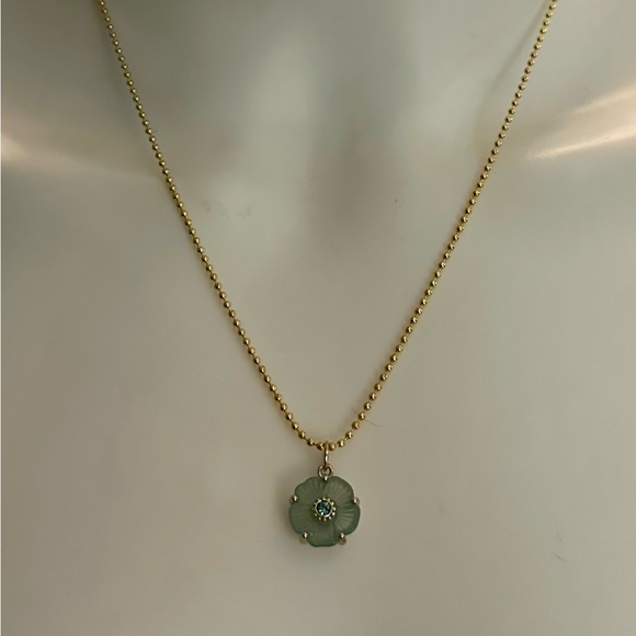 Coach Teal Resin Tea Rose Pendant 18k/.925 Necklace - Picture 2 of 8